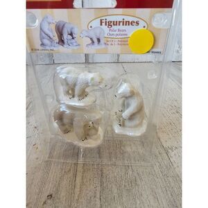 Lemax polar bears set mom playing Xmas village new 2006